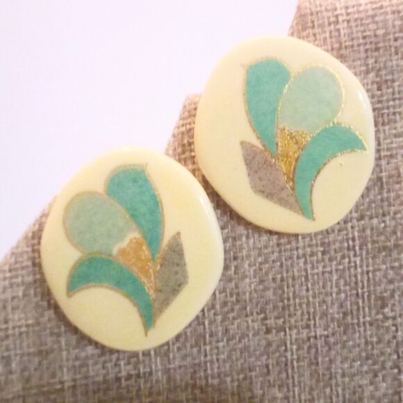 Vintage Hand Painted Ceramic Statement Earrings 1980's - Picture 2 of 3